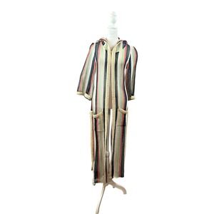 Calypso St Barth Duster Cardigan Womens S Striped Cotton Open Knit Hooded Navy